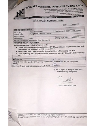 Kết quả xét nghiệm anh Đông ngày 17 tháng 3