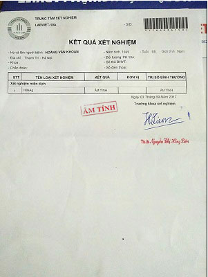 Kết quả xét nghiệm của bác Khoản